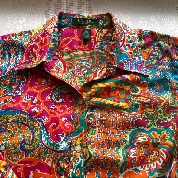 Lauren Ralph Lauren Petite Paisley Multicolored Button-Up Shirt Women’s Size PL - Picture 16 of 16